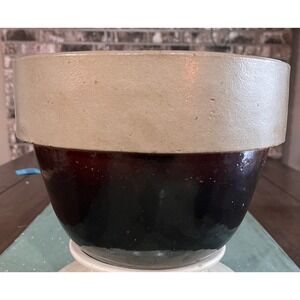 Vintage Stoneware Wide Rim Bowl Mahogany Brown 8.5 inch